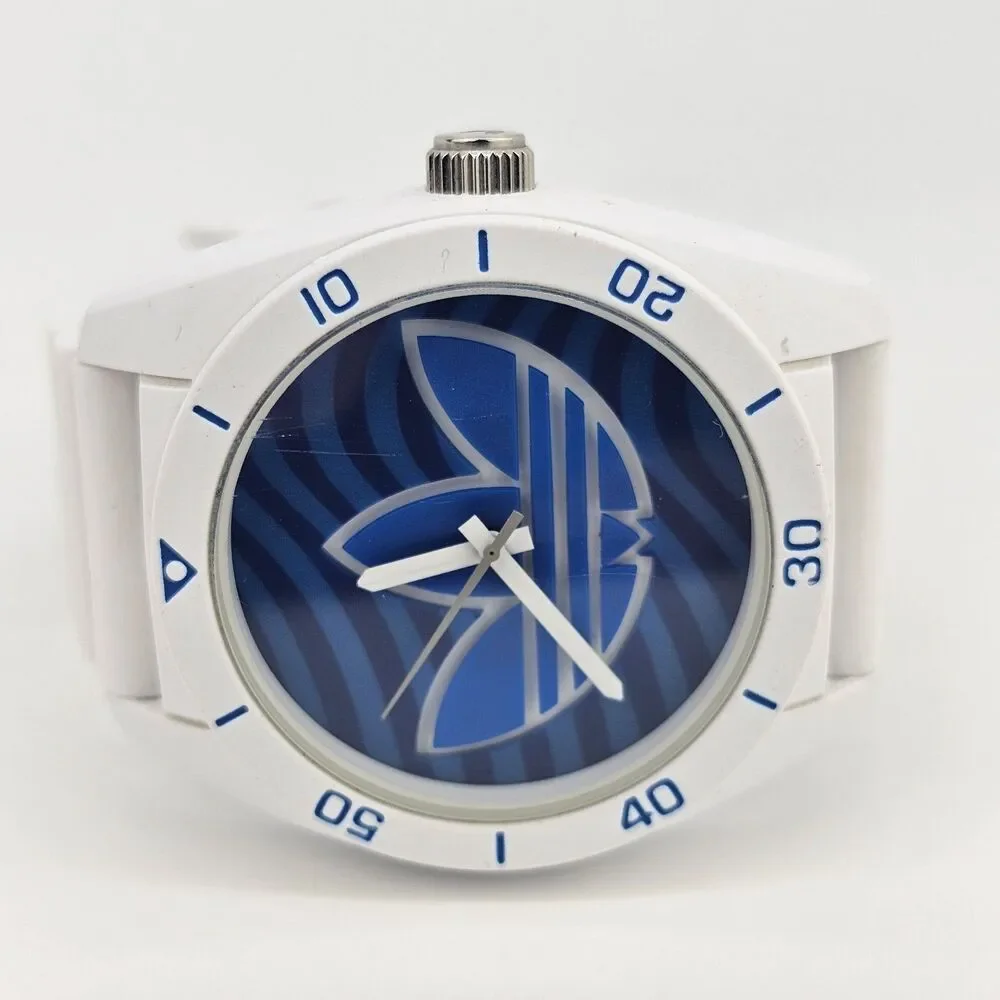 Adidas Men's Watch 41MM Blue White Dial‎ White Plastic Bands New Battery